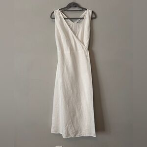 Lightweight 100% Linen White Sleeveless Wrap Dress | size medium